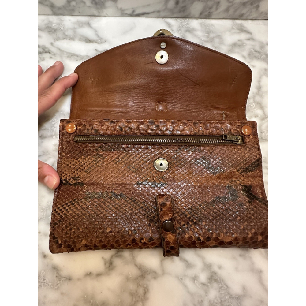 Vintage 1950s European Python Snakeskin Wallet Clutch w/ Lion Head Clasp MCM - Picture 4 of 13